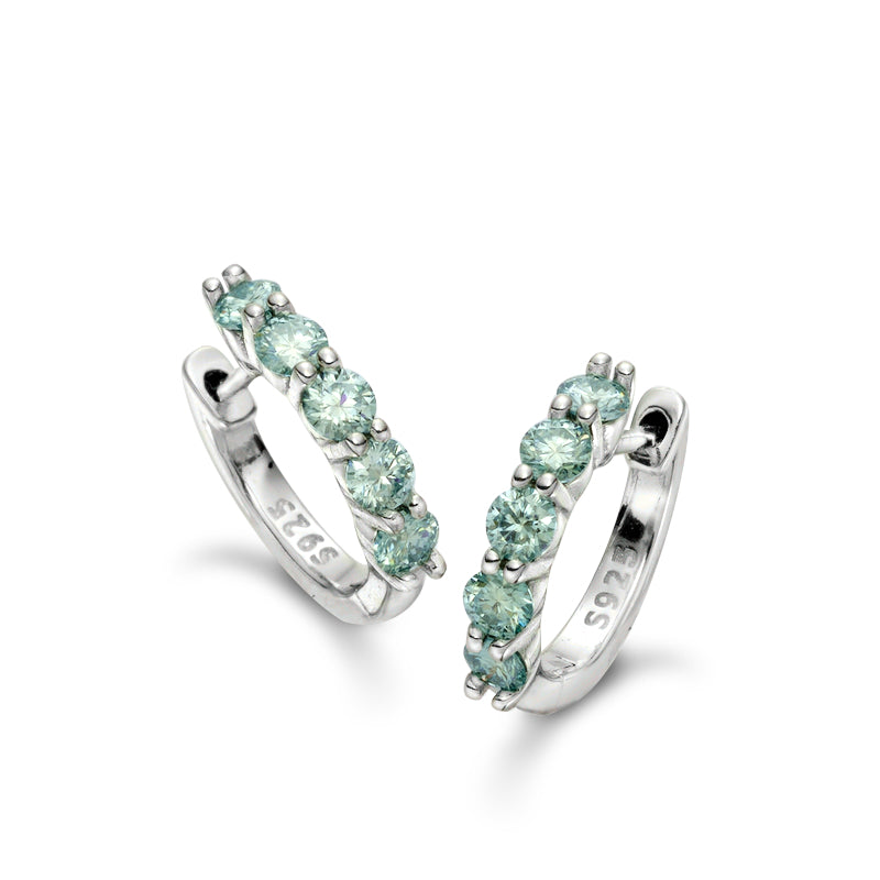 Azure Arc hoop earrings by Glacier & Aurealis with green moissanite in silver.