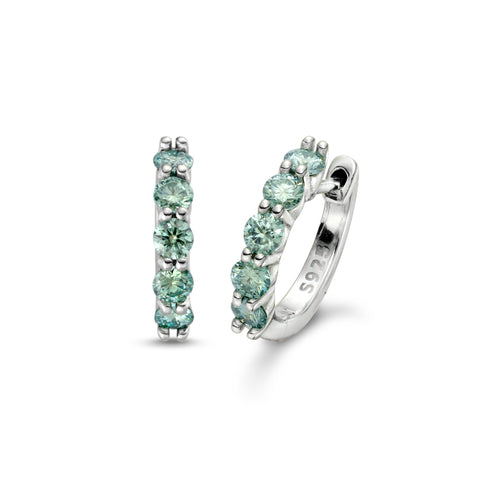 Azure Arc hoop earrings by Glacier & Aurealis with green moissanite in silver.