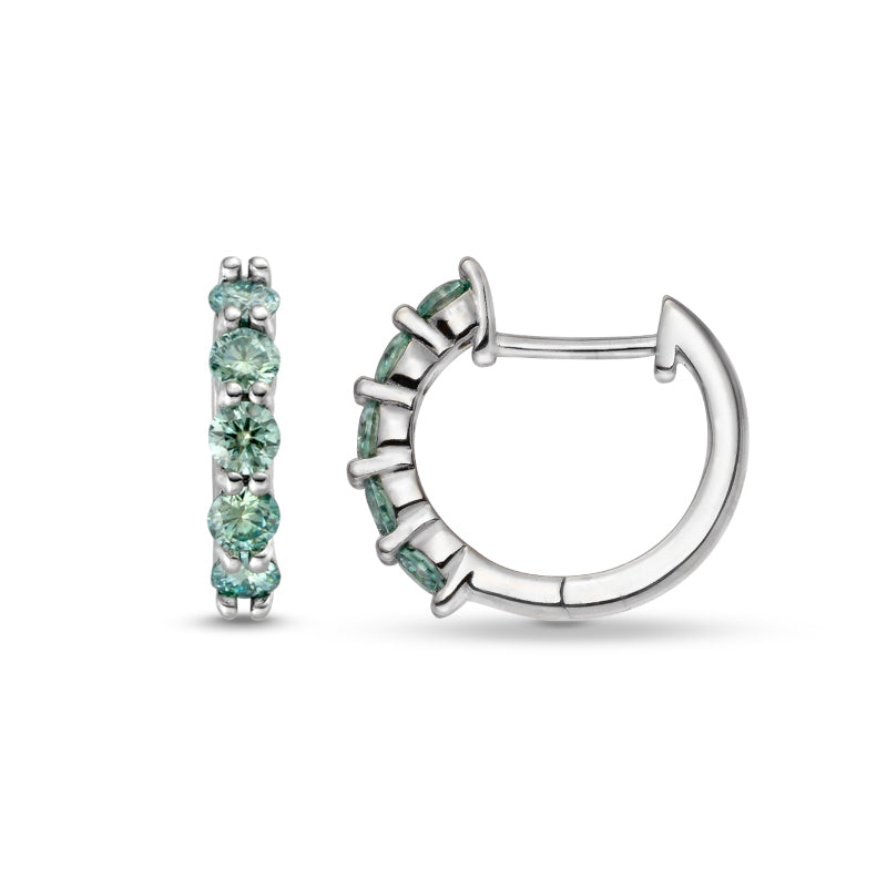 Azure Arc hoop earrings by Glacier & Aurealis with green moissanite in silver.