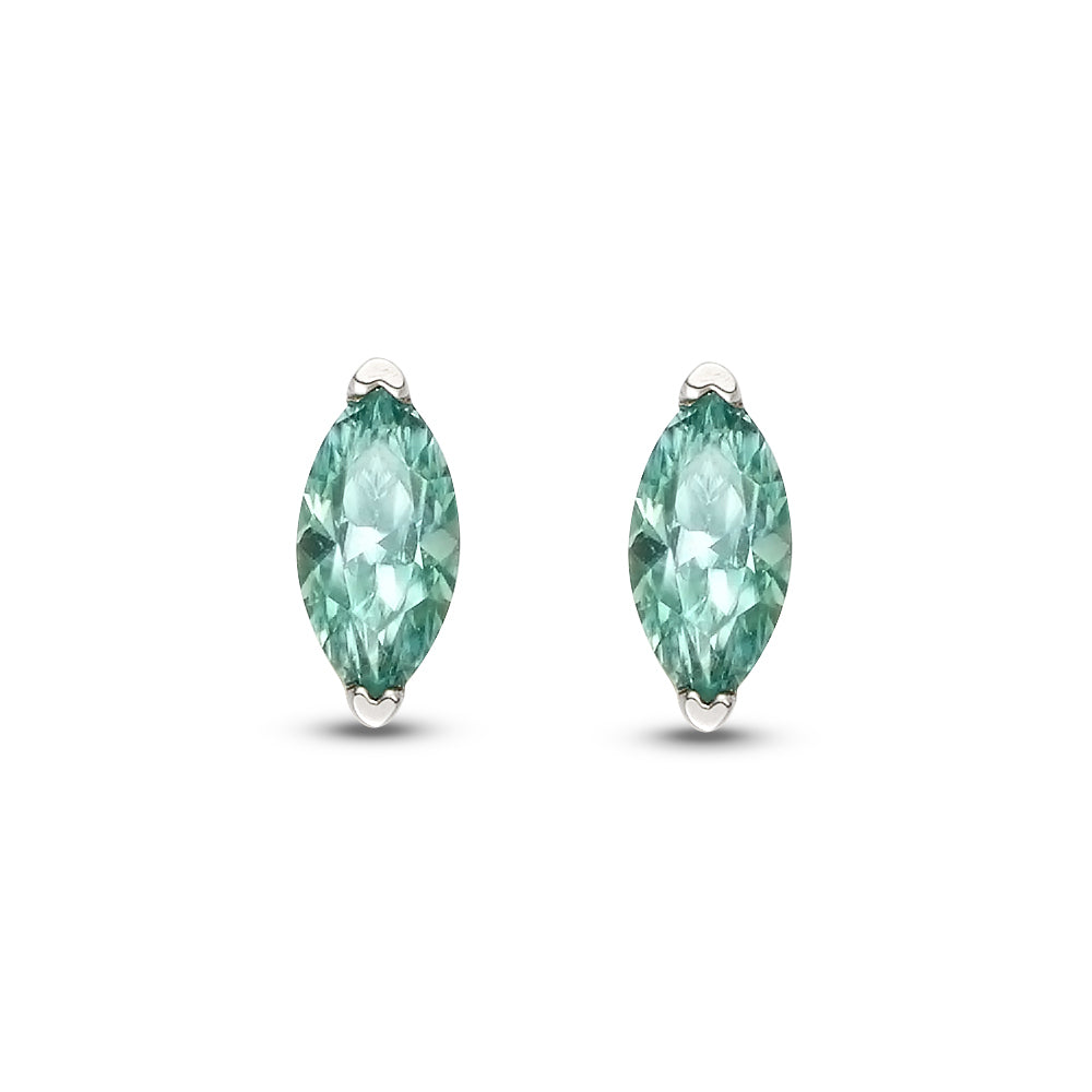 Azure Drop stud earrings by Glacier & Aurealis with green moissanite in silver.