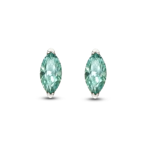 Azure Drop stud earrings by Glacier & Aurealis with green moissanite in silver.
