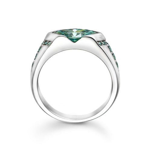 Azure Ice ring by Glacier & Aurealis with green moissanite in silver.