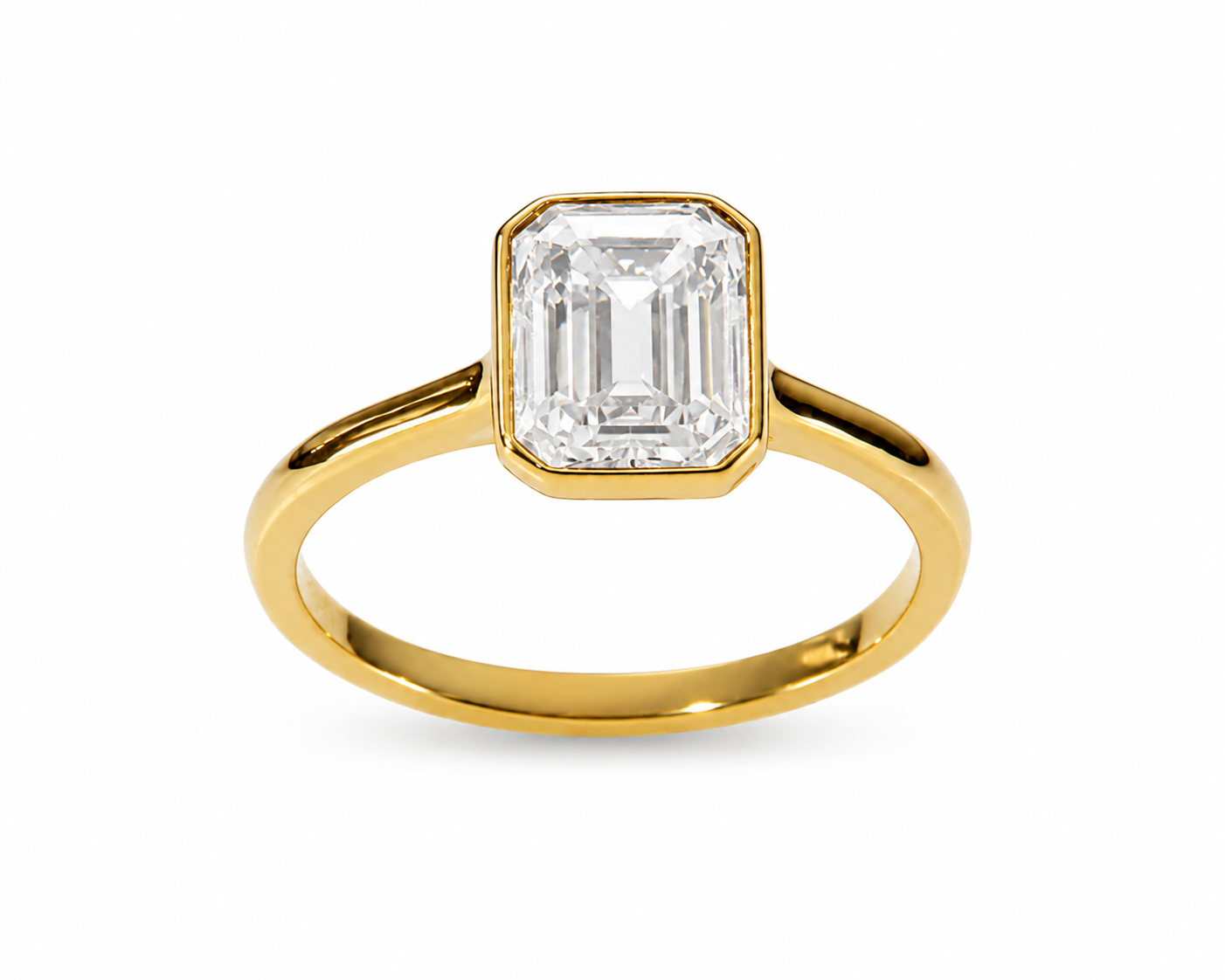 Champagne Ring Moissanit Silber vergoldet Verlobungsring Smaragdschliff Emerad Cut