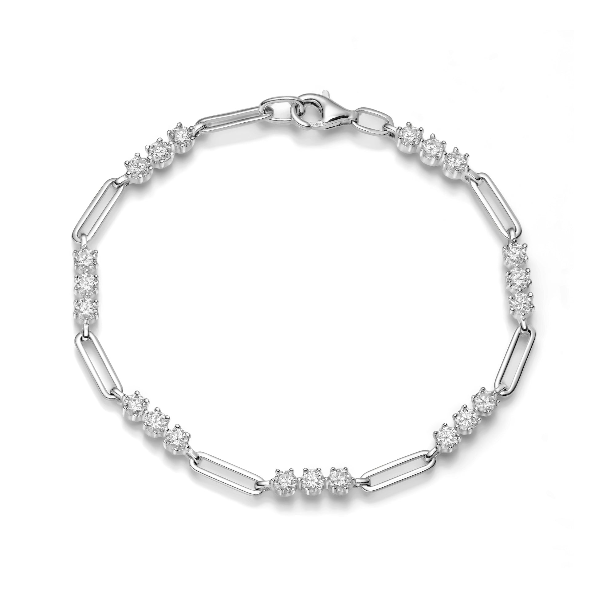 Orion Band bracelet closed by Glacier & Aurealis, crafted in silver with moissanite stones, shown on a white background.